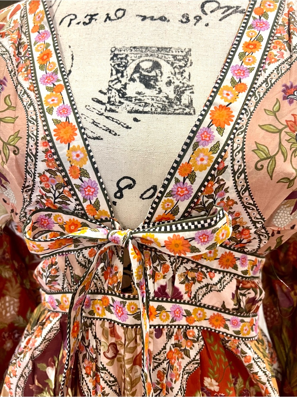 Farm Rio Mini Dress in floral browns Rust and Cream - Picture 2 of 8